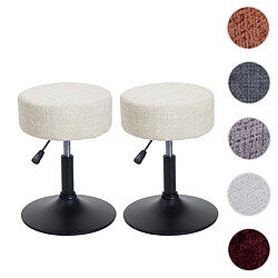 Mendler Lot de 2 tabourets HWC-C22, pouf, réglable en hauteur pivotant Ø 37cm Tissu chenille (465g/m²) MVG ~ crème-blanc