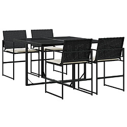 vidaXL Ensemble à manger de jardin coussins 5pcs noir résine tressée