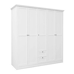 Homestyle4U Armoire blanche avec tiroirs 5 portes