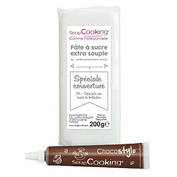 Scrapcooking Pâte à sucre de couverture blanche 200 g + Stylo chocolat