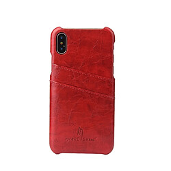 Wewoo Etui en cuir Fierre Shann Retro Oil en cire PU pour iPhone X / XS, avec emplacements pour cartes (rouge)