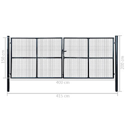 vidaXL Portail en maille de jardin Acier galvanisé 400 x 150 cm Gris pas cher