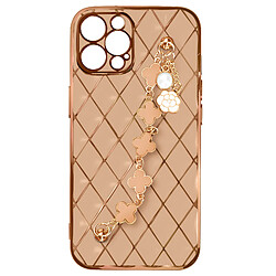 Avizar Coque Géométrique iPhone 12 Pro avec Chaine Trèfle à quatre feuilles Rose