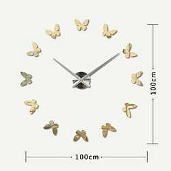 Wewoo Horloges DIY or Décoration de maison chambre sans cadre en forme de papillon grand bricolage mur autocollant muet horloge, taille: 100 * 100cm