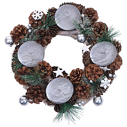 Avis Mendler Couronne de l'Avent HWC-M15, Arrangement de l'Avent Couronne de table Décoration de table de Noël, bois MVG argent Ø 32cm ~ sans bougies