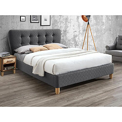 Vente-Unique Lit 160 x 200 cm avec tête de lit capitonnée - Tissu - Gris + Matelas - ELIDE