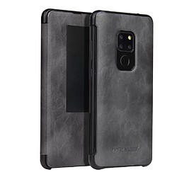 Wewoo Housse Coque Etui en cuir Fierre Shann pour Crazy Horse à texture horizontale PU Huawei Mate 20avec fonction Smart View Window & Sleep Wake-up gris