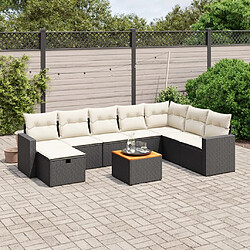 Maison Chic Ensemble Tables et chaises d'extérieur 9 pcs avec coussins,Salon de jardin noir résine tressée -GKD875274