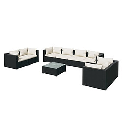 vidaXL Salon de jardin 9 pcs avec coussins Résine tressée Noir