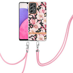 Coque en TPU anti-rayures, électrolytique IML avec lanière HC005 gardénia rose pour votre Samsung Galaxy A33 5G