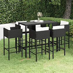 Maison Chic Ensemble de bar de jardin 7 pcs et coussins,Table + chaises + coussins de jardin Résine tressée Noir -GKD490762