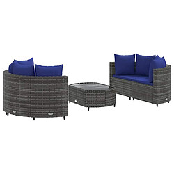 vidaXL Salon de jardin 5 pcs avec coussins gris résine tressée