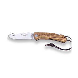 Couteau de chasse Joker Cocker cache-extracteur tôle d'acier inoxydable MOVA de 9 cm et manche en bois d'olivier, cordon en cuir, NO135 + carte cadeau multi-usages