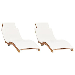 Maison Chic Lot de 2 Chaises longues avec coussins | Transat Bain de soleil Bois massif de teck -GKD59796