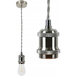 NETTLIFE Suspension Aluminium Argent Diam.10cm E27 Lampe Vintage avec Câble 1,3M Edison Industriel avec Auvent pour Salon Salle à Manger Bar Pub Cave