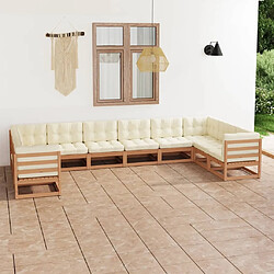 Maison Chic Salon de jardin 10 pcs + coussins - Mobilier/Meubles de jardin - Table et chaises d'extérieur Marron miel Bois de pin -MN95771