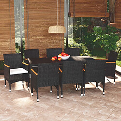 Maison Chic Ensemble à manger d'extérieur 9 pcs avec coussins,Salon de jardin,Mobilier de jardin Résine tressée Noir -GKD795105