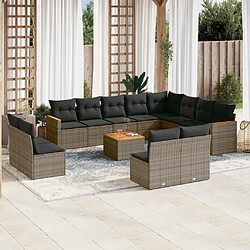 Maison Chic Salon de jardin avec coussins 13 pcs | Ensemble de Table et chaises | Mobilier d'Extérieur gris résine tressée -GKD62832