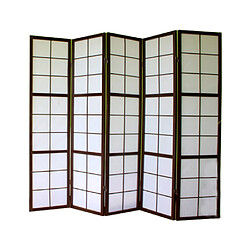 Pegane Paravent japonais Shoji en bois noir 5 pans