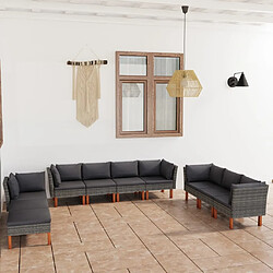 Maison Chic Salon de jardin 10 pcs + coussins - Mobilier/Meubles de jardin - Table et chaises d'extérieur Résine tressée Gris -MN59924