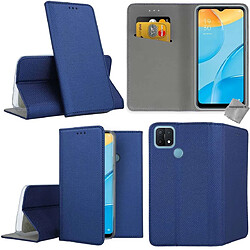 Htdmobiles Housse etui portefeuille avec coque intérieure en silicone pour Oppo A15 + film ecran - BLEU MAGNET