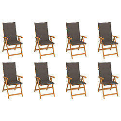 vidaXL Chaises inclinables de jardin et coussins lot de 8 Teck solide