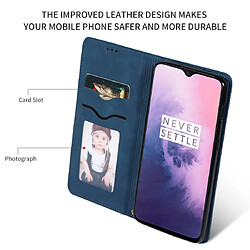 Wewoo Housse Coque Etui en cuir avec rabat horizontal magnétique Business Skin Feel pour OnePlus 7 bleu marine