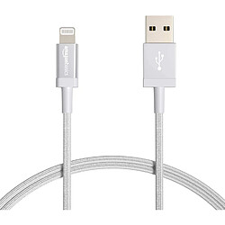 Basics Câble USB A vers Lightning en nylon tressé Chargeur certifié MFi pour iPhone Argenté 91,2 cm