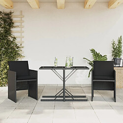 Maison Chic Ensemble de bistro 3 pcs avec coussins,Table + chaises + coussins de jardin noir résine tressée -GKD883492