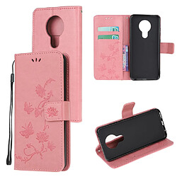 Etui en PU empreinte fleur de papillon avec sangle rose pour votre Nokia 5.3