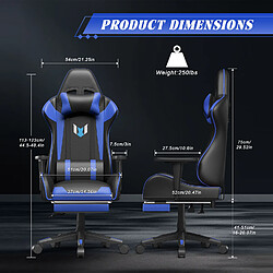 Chaise Gaming - Chaise de jeu ergonomique - Chaise pivotante Rattantree avec repose-pieds - Chaise d'ordinateur avec support lombaire et appui-tête - Chaise de bureau inclinable à 150 degrés - Bleu pas cher