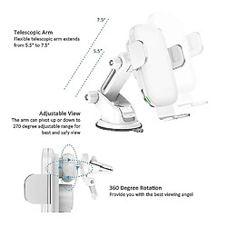 Chrono Chargeur de voiture sans fil, serrage automatique de charge rapide de voiture Qi 15W, support de voiture pour évent de pare-brise à ventouse pour iPhone 13 12 Mini 11 Pro Max, XS, XR, Samsung Galaxy S20, N20, etc. (blanc)