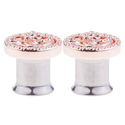 2 pcs fantaisie rose or fleur bouchon d'oreille tunnel en acier inoxydable bijoux d'oreille 8mm pas cher