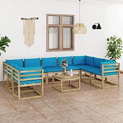 Maison Chic Salon de jardin 10 pcs + coussins - Mobilier/Meubles de jardin - Table et chaises d'extérieur bois de pin imprégné -MN25056