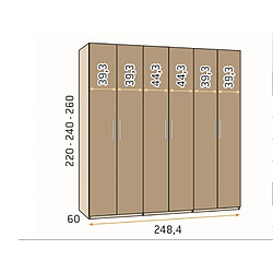 Avis Inside 75 Armoire 6 portes 248,4 x 60 x 240 cm structure vide portes laquées blanches