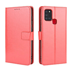 Etui en PU cheval fou avec support rouge pour votre Samsung Galaxy A21s