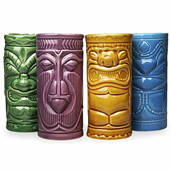 Totalcadeau Lot de 4 verres à cocktails Statuettes Tiki mugs tiki