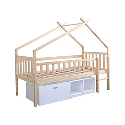 Avis Mes Lit tipi enfant 90x190 cm en bois naturel et rangements blanc