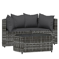 vidaXL Salon de jardin 3 pcs avec coussins Gris Résine tressée