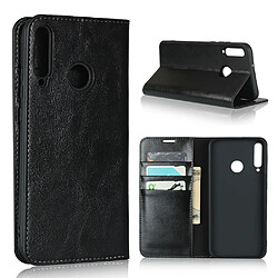 Etui en cuir véritable texture de cheval fou avec support noir pour votre Huawei P40 lite E/Y7p/9C