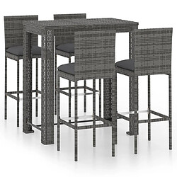 Maison Chic Ensemble de bar de jardin 5 pcs et coussins,Table + chaises + coussins de jardin Résine tressée Gris -GKD257664