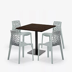 Avis Grand Soleil Ensemble Table Bois Métal Horeca 90x90cm 4 Chaises Design Empilables Dustin Restaurant Bar - Gris