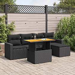 vidaXL Salon de jardin 6 pcs avec coussins noir résine tressée