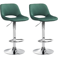 Decoshop26 Tabourets de bar chaises haute x2 avec repose-pieds en velours vert piètement métallique chromé 10_0004074 