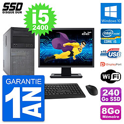 PC Tour Dell 790 MT Ecran 22" Intel i5-2400 RAM 8Go SSD 240Go Windows 10 Wifi - Occasion