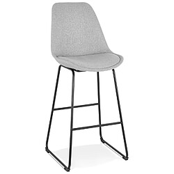 Alterego Tabouret de bar 'RIGO' en tissu gris et pieds en métal noir