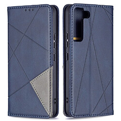 Coque en TPU + PU motif losanges, fermeture magnétique, antichoc avec porte-cartes bleu pour votre Samsung Galaxy S22