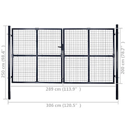 vidaXL Portail en maille de jardin Acier galvanisé 289x200 cm Gris pas cher