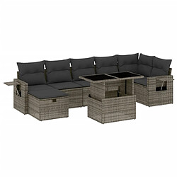 vidaXL Salon de jardin 8 pcs avec coussins gris résine tressée