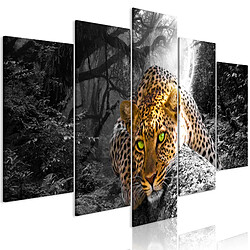 Artgeist Tableau - Leopard Lying (5 Parts) Wide Grey [100x50]